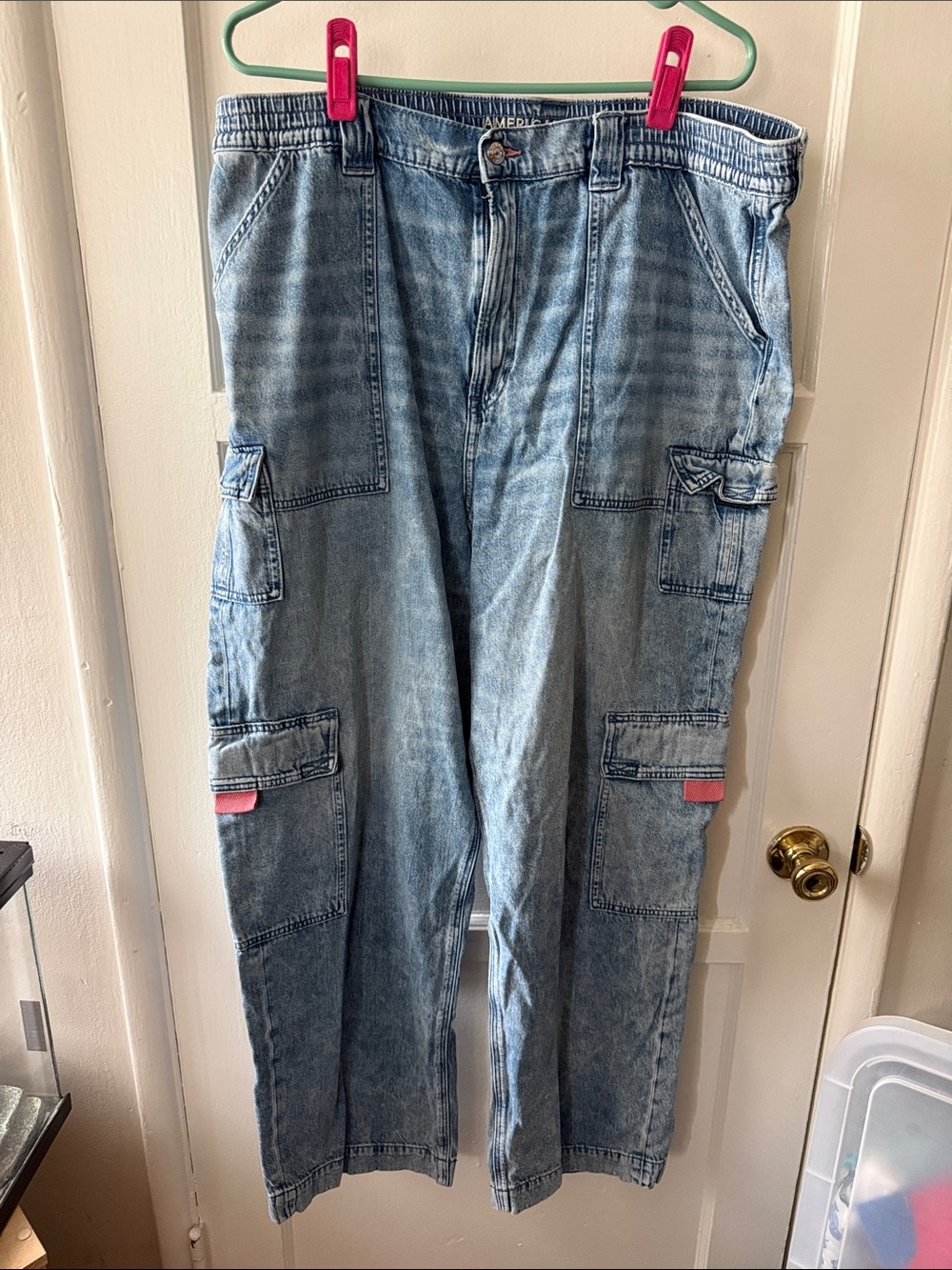 Light Blue High Rise Cargo Jeans 95% Cotton